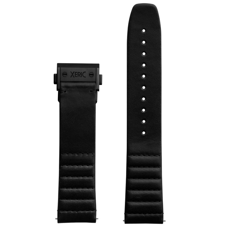 Xeric 22mm Ribbed Horween Leather Black Strap with Black Deployant ...