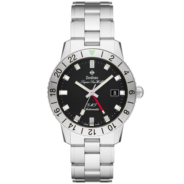 Zodiac ZO9405 Super Sea Wolf GMT Automatic Silver Black | Watches.com